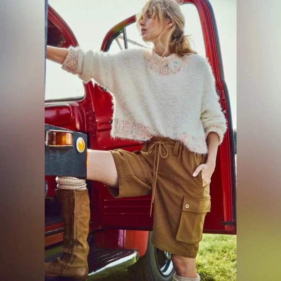 NWT new free people Charli longline wool cargo shorts fall large tan thick